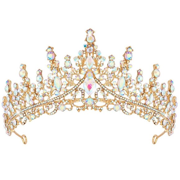 Gold Tiara and Crown for Women Crystal Queen Crowns Princess Rhinestone Tiaras f - Picture 1 of 7